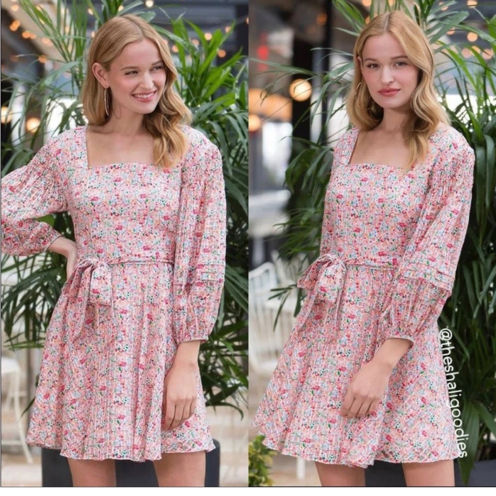 🌹 Shoshanna Morena Pink Rose Floral Dress with Sash Size 6